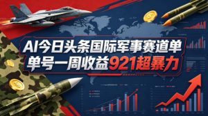 AI今日头条国际军事赛道，单号一周收益921，超暴力-聊项目