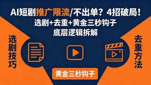 AI短剧推广总被限流、不出单?4招选剧+去重技巧+黄金三秒钩子,手把手拆解底层逻辑-聊项目