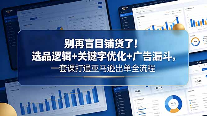 别再盲目铺货了！选品逻辑+关键字优化+广告漏斗，一套课打通亚马逊出单全流程-聊项目