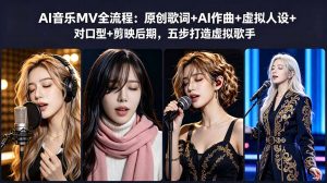 AI音乐MV全流程：原创歌词+AI作曲+虚拟人设+对口型+剪映后期，五步打造虚拟歌手-聊项目