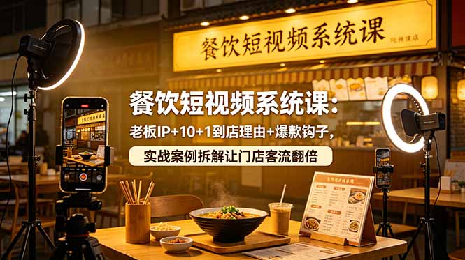 餐饮短视频系统课：老板IP+10+1到店理由+爆款钩子，实战案例拆解让门店客流翻倍-聊项目
