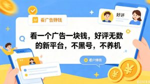 看一个广告一块钱,好评无数的新平台,不黑号,不养机,一撸几十块钱还是不错的【揭秘】-聊项目