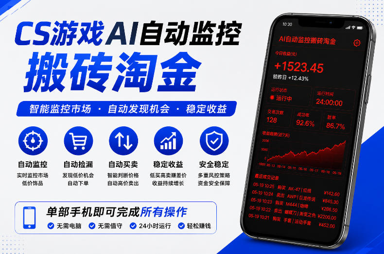 CS游戏AI自动监控搬砖淘金，稳定运行多年，支持任何形式验证，日入300+【揭秘】-聊项目