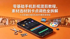 零基础手机影视混剪教程，素材选材到卡点调色全拆解，小白跟着实操轻松制作爆款混剪短片-聊项目