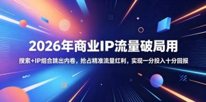 2026年商业IP流量破局用，搜索+IP组合跳出内卷，抢占精准流量红利，实现一分投入十分回报-聊项目