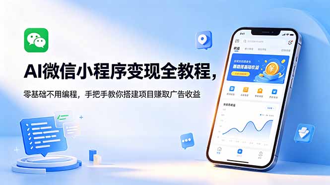 AI微信小程序变现全教程，零基础不用编程，手把手教你搭建项目赚取广告收益-聊项目