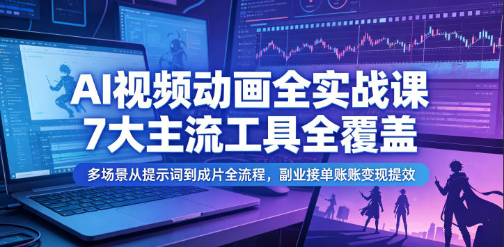 AI视频动画全实战课，7大主流工具全覆盖，多场景从提示词到成片全流程，副业接单账号变现提效-聊项目