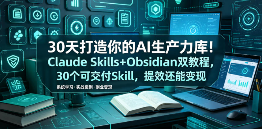 30天打造你的AI生产力库！Claude Skills+Obsidian 双教程，30 个可交付 Skill，提效还能变现-聊项目