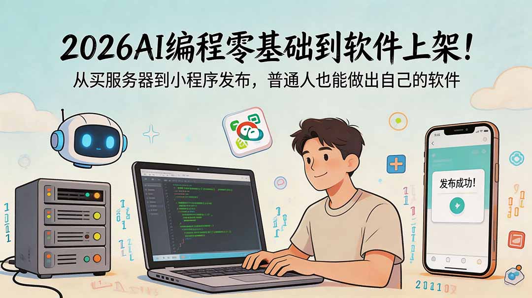2026AI编程零基础到软件上架！从买服务器到小程序发布，普通人也能做出自己的软件-聊项目