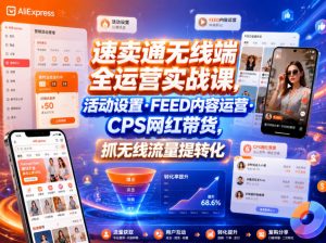 速卖通无线端全运营实战课，活动设置・FEED内容运营・CPS网红带货，抓无线流量提转化-聊项目