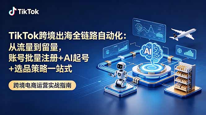 TikTok跨境出海全链路自动化：从流量到留量，账号批量注册+AI起号+选品策略一站式-聊项目