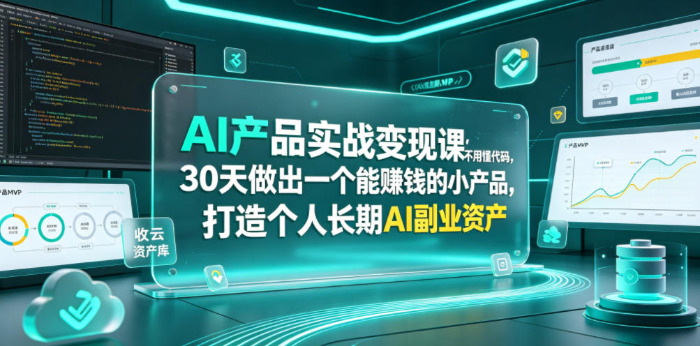 AI产品实战变现课，不用懂代码，30天做出一个能賺钱的小产品，打造个人长期AI副业资产-聊项目