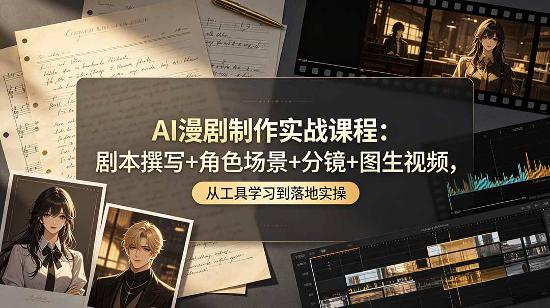 AI漫剧制作实战课程：剧本撰写+角色场景+分镜+图生视频，从工具学习到落地实操-聊项目