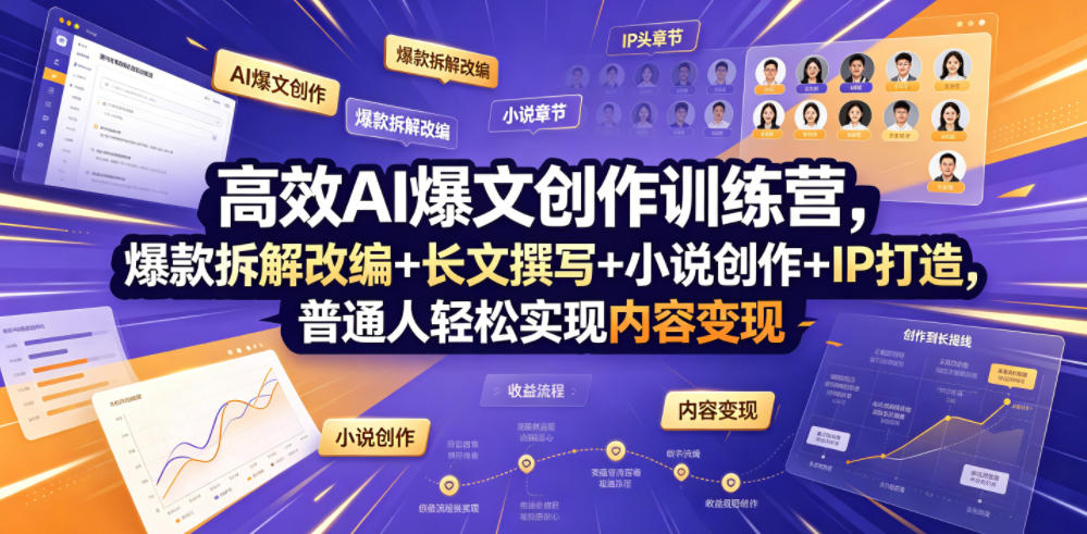 高效AI爆文创作训练营，爆款拆解改编+长文撰写+小说创作+IP打造，普通人轻松实现内容变现-聊项目