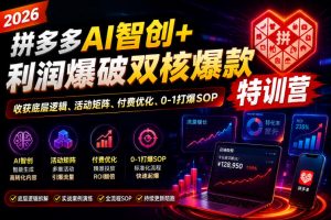 2026拼多多AI智创+利润爆破双核爆款特训营,收获底层逻辑、活动矩阵、付费优化、0-1打爆SOP-聊项目