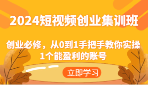2024短视频创业集训班:创业必修,从0到1手把手教你实操1个能盈利的账号-聊项目