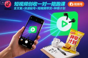 短视频创收一对一陪跑课，含文案+快速起号+短视频带货+种草计划-聊项目
