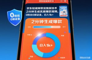 京东短视频带货独家技术，2分钟生成一条优质爆款视频，0粉丝0保证金，日入1k+【揭秘】-聊项目