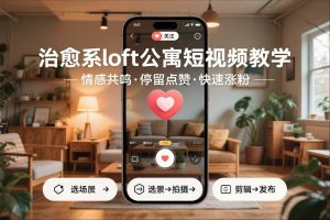 治愈系loft公寓短视频制作教学,情感共鸣引停留点赞关注,快速起号涨粉-聊项目