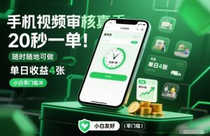 手机视频审核真香！20秒一单，随时随地可做，单日收益4张，小白零门槛冲【揭秘】-聊项目