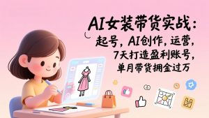AI女装带货实战：起号，AI创作，运营，7天打造盈利账号，单月带货佣金过万-聊项目