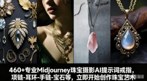 460+专业Midjourney珠宝摄影AI提示词戒指,项链-耳环-手链-宝石等,立即开始创作珠宝艺术-聊项目